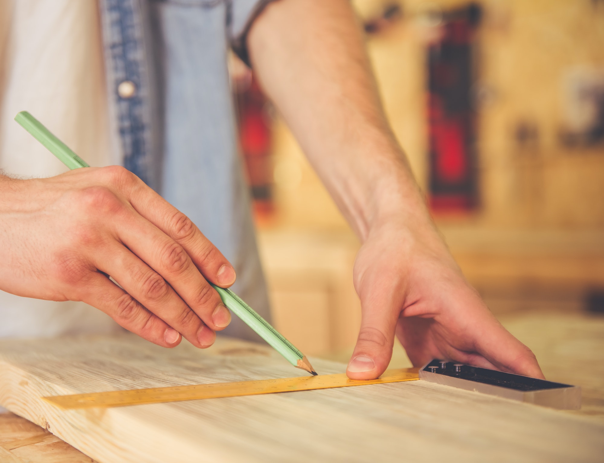 Handsome carpenter working